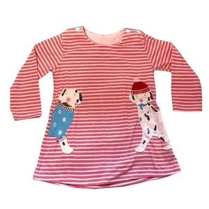Pink, white size 80 (12month) striped dress/ shirt with dogs and double pocket